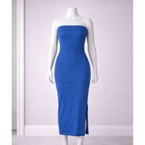 PrettyGardenBlue StraplessMaxiDress Women's Small Ribbed Bodycon Side Slit..#127